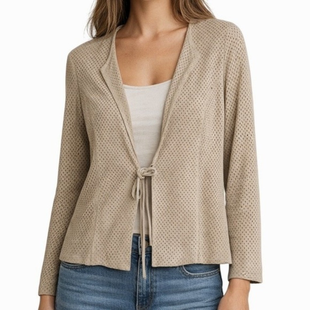 Vintage Belle Sport Perforated Pig Suede Jacket‎ Size Large Beige Open Front